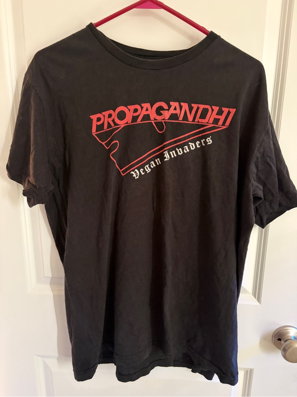 Propagandhi Vegan Invaders Graphic Tee - Black with Red Print